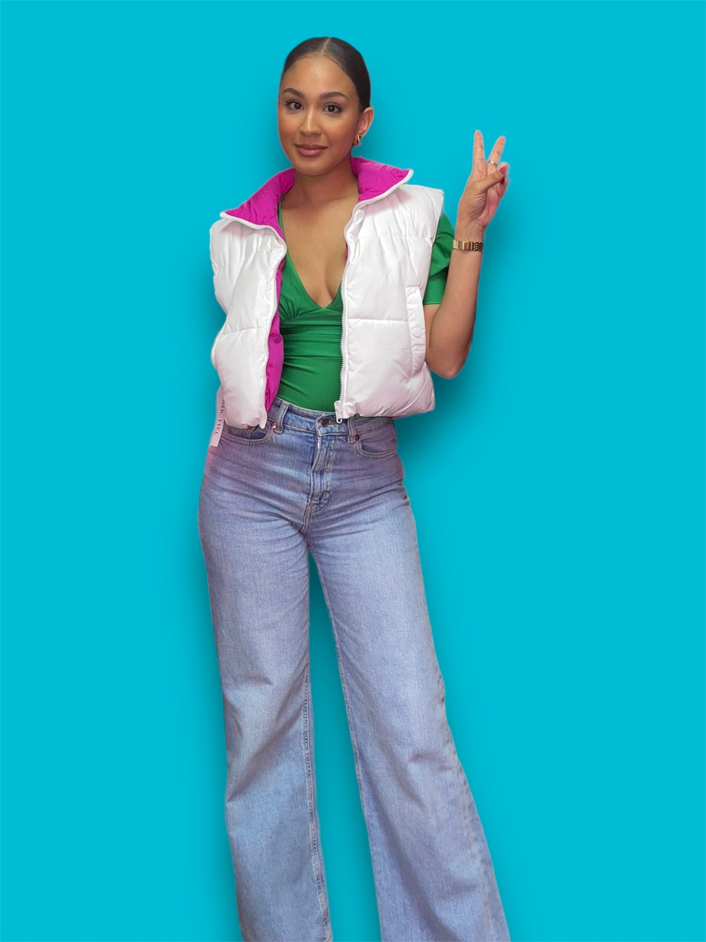 Monique Puffer Vest- Pink/White