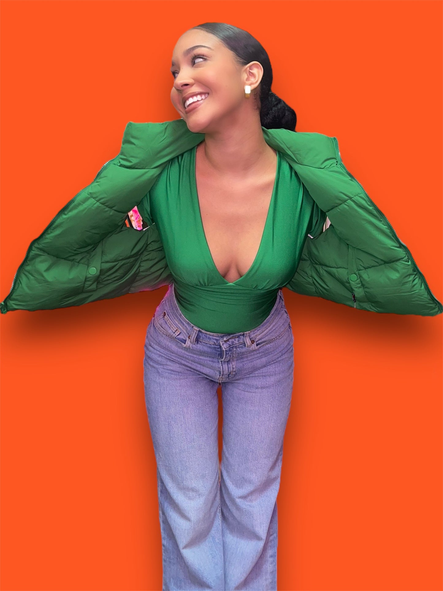 Monique Puffer Vest- Green/White
