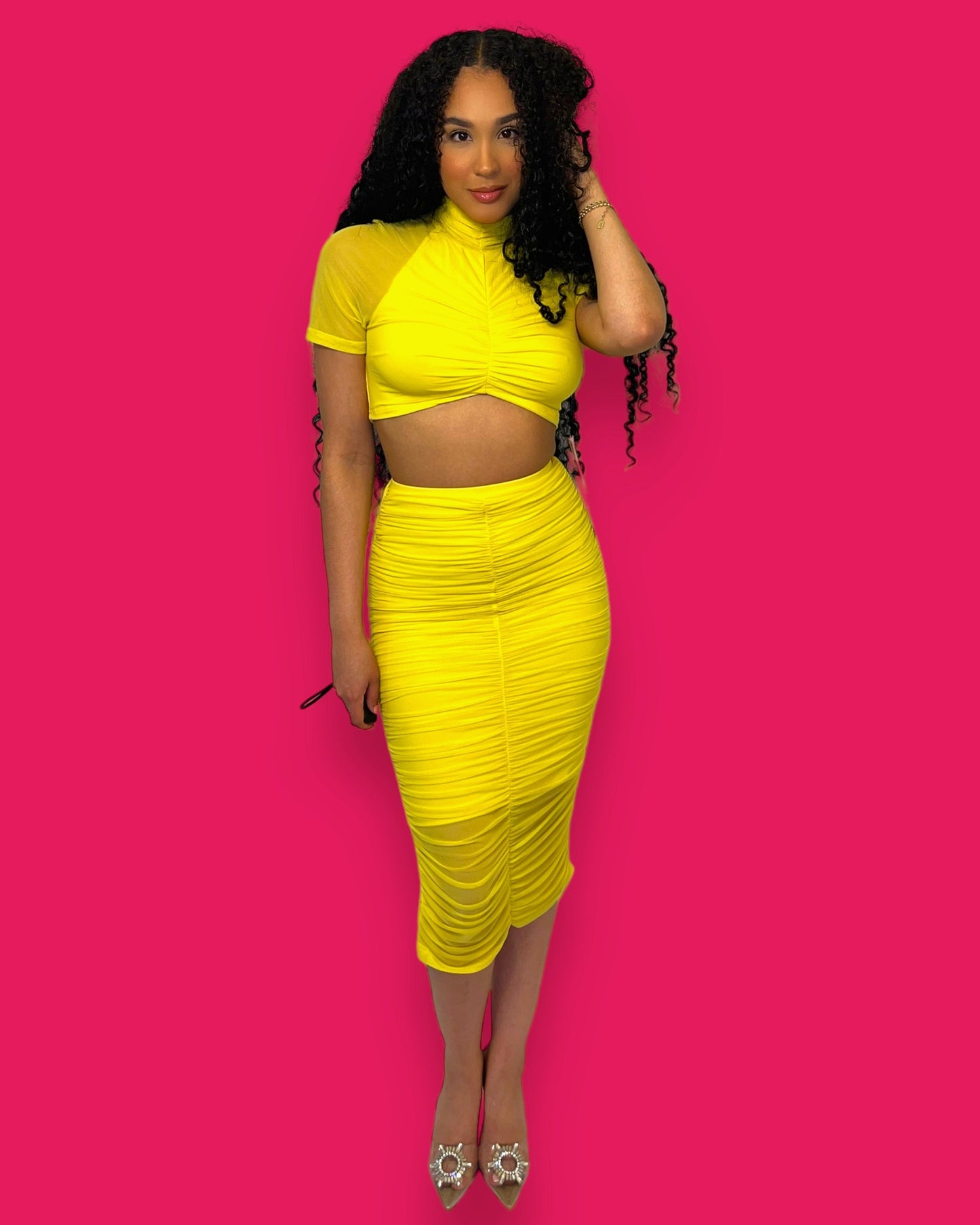 Lemon Drop Two Piece Midi Skirt Set