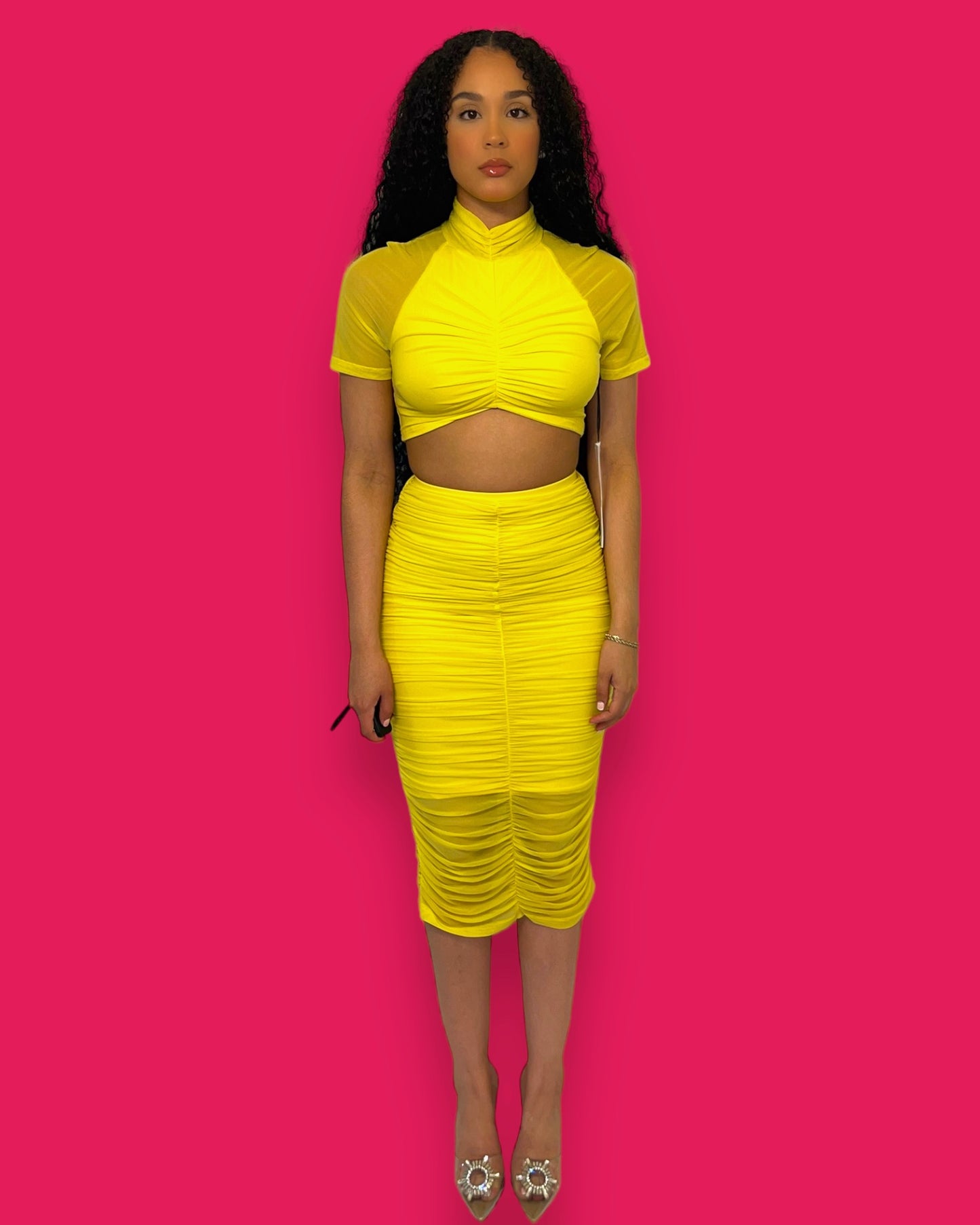 Lemon Drop Two Piece Midi Skirt Set