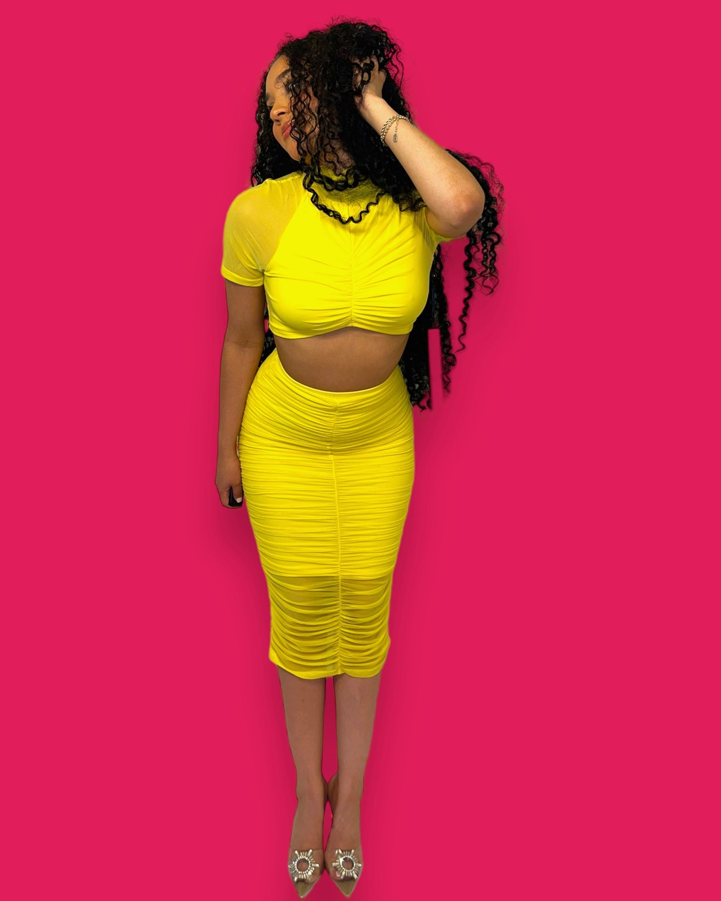 Lemon Drop Two Piece Midi Skirt Set