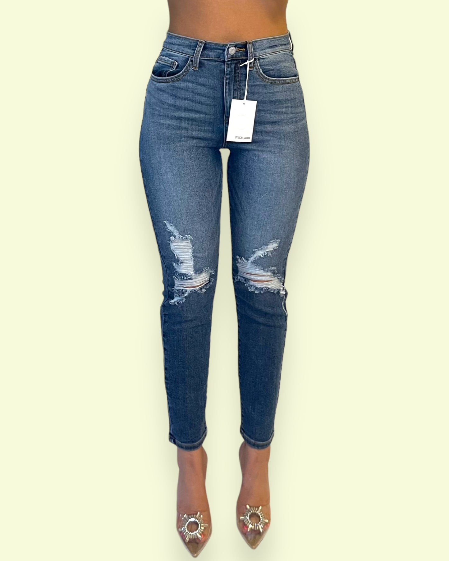 Lucy Skinny Ripped Jeans- Medium Wash