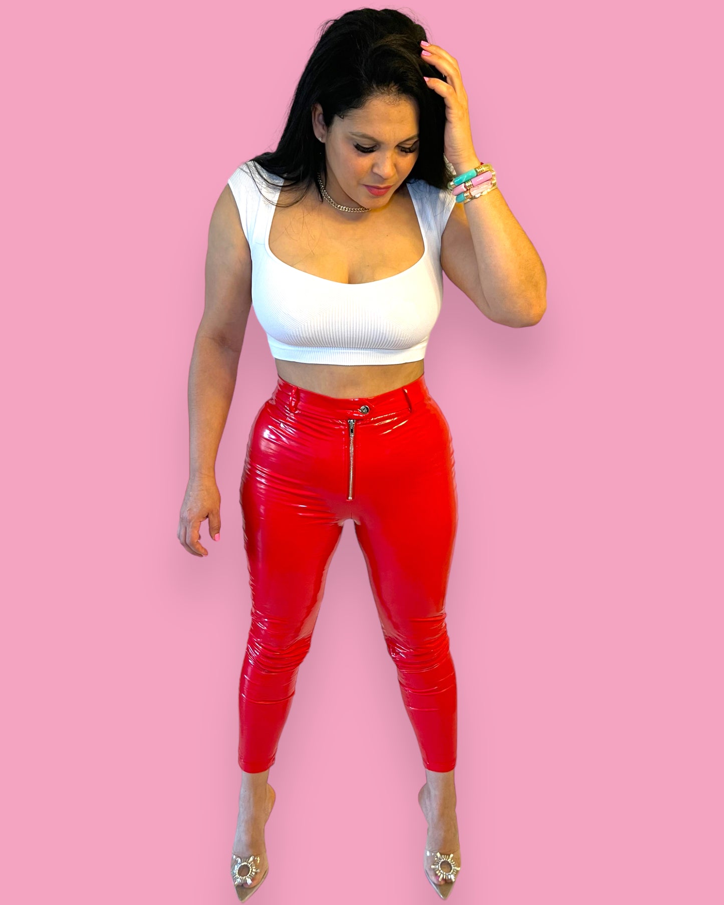 Jade Latex Pants- Red