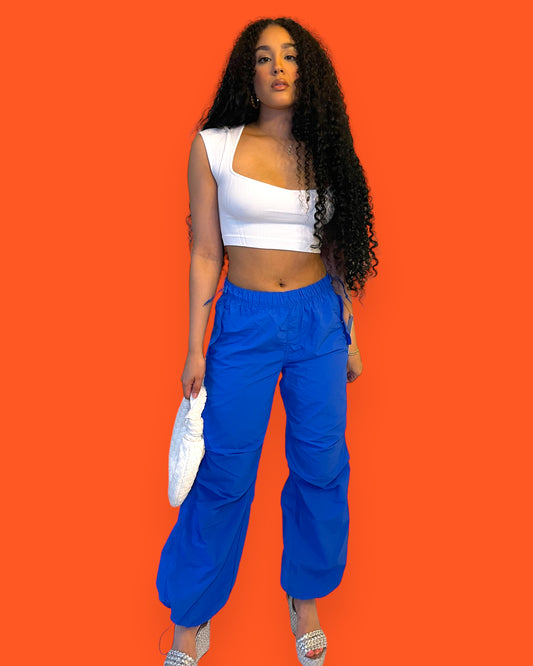 Leah High Rise Cargo Pants- Blue