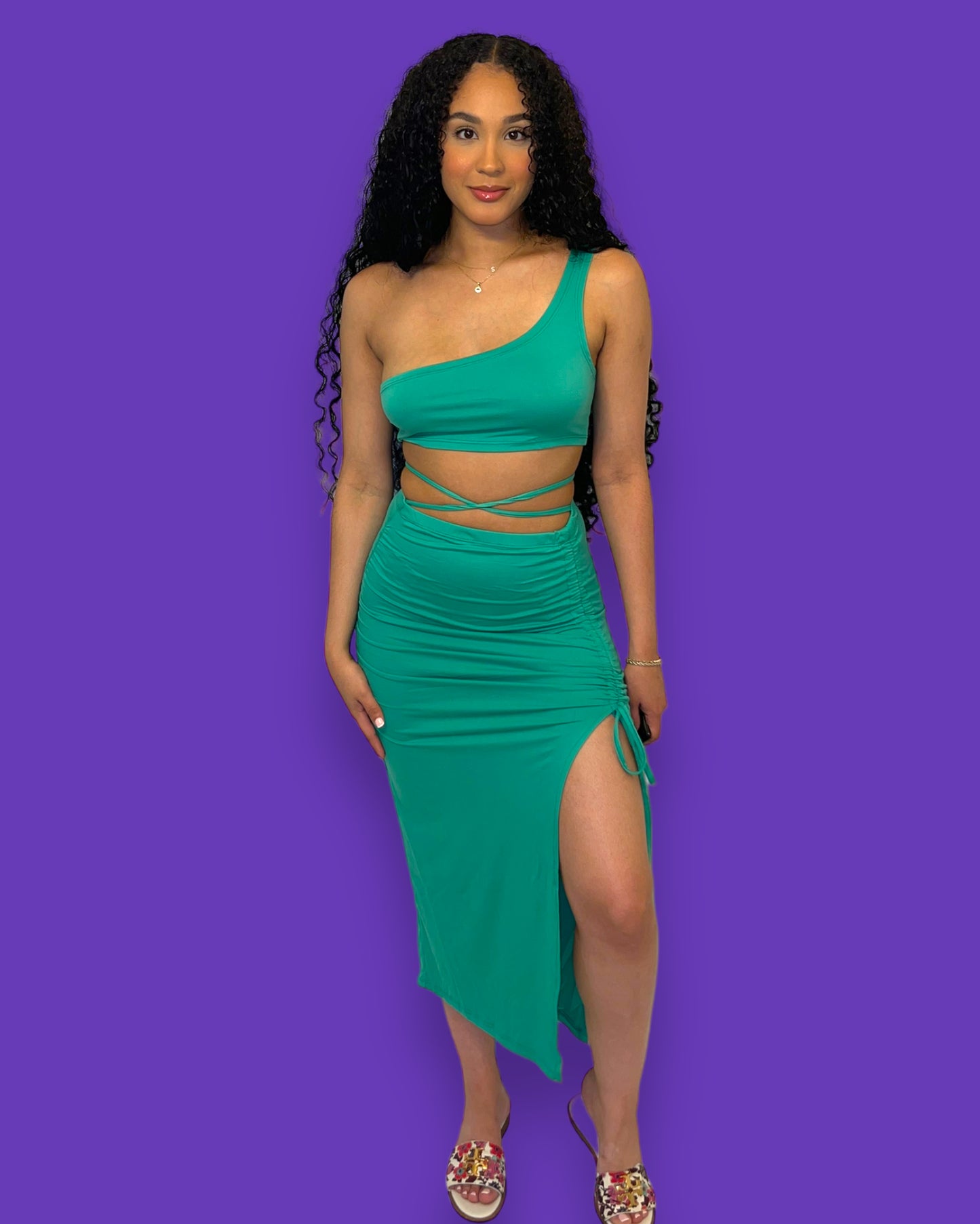 Mel Two Piece Skirt Set- Emerald Green