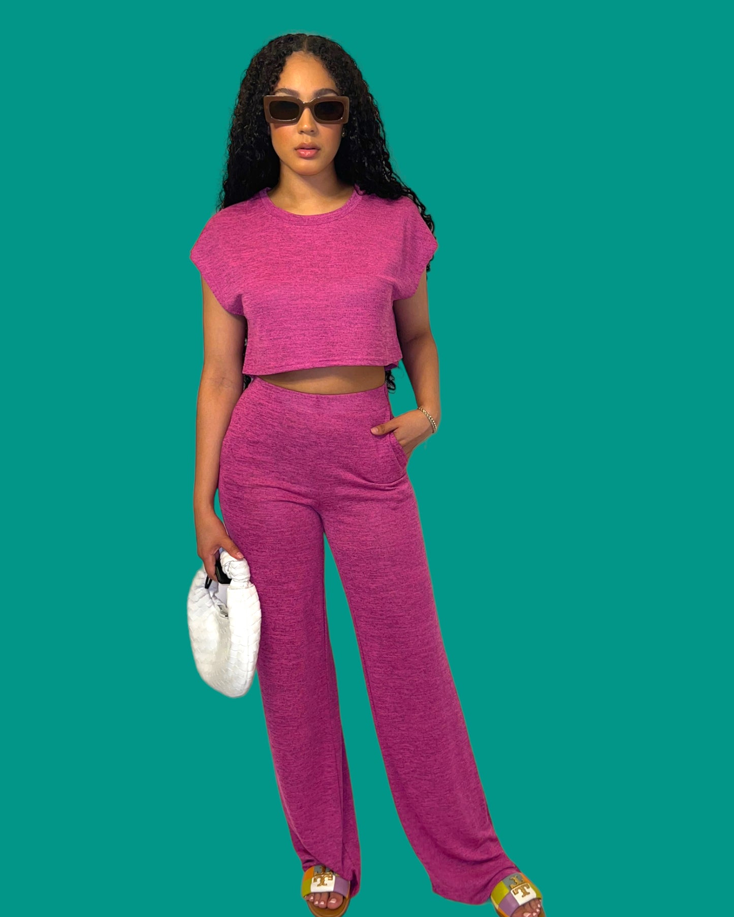Olivia Two Piece Pant Set- Rouge Pink