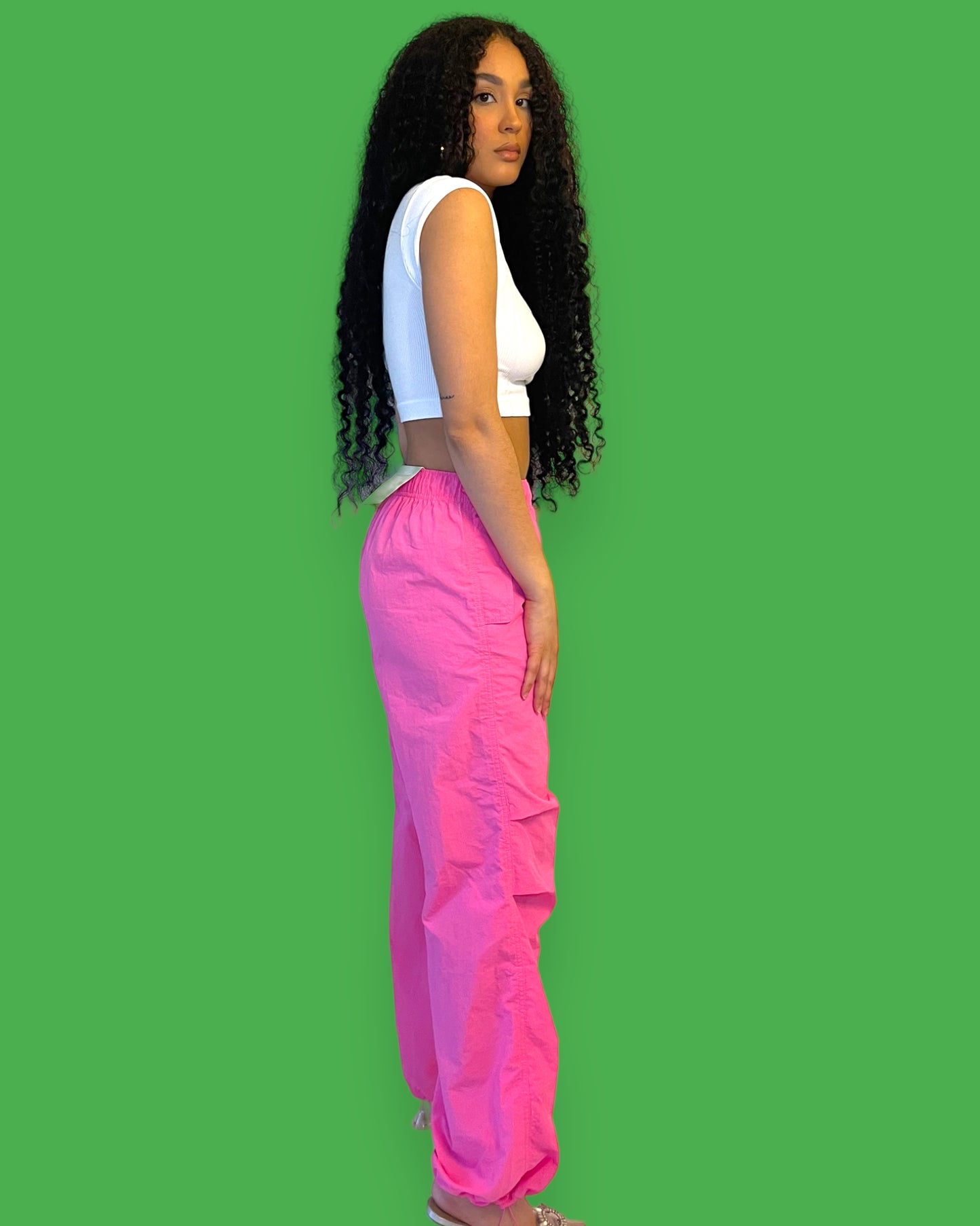 Leah High Rise Cargo Pants- Pink