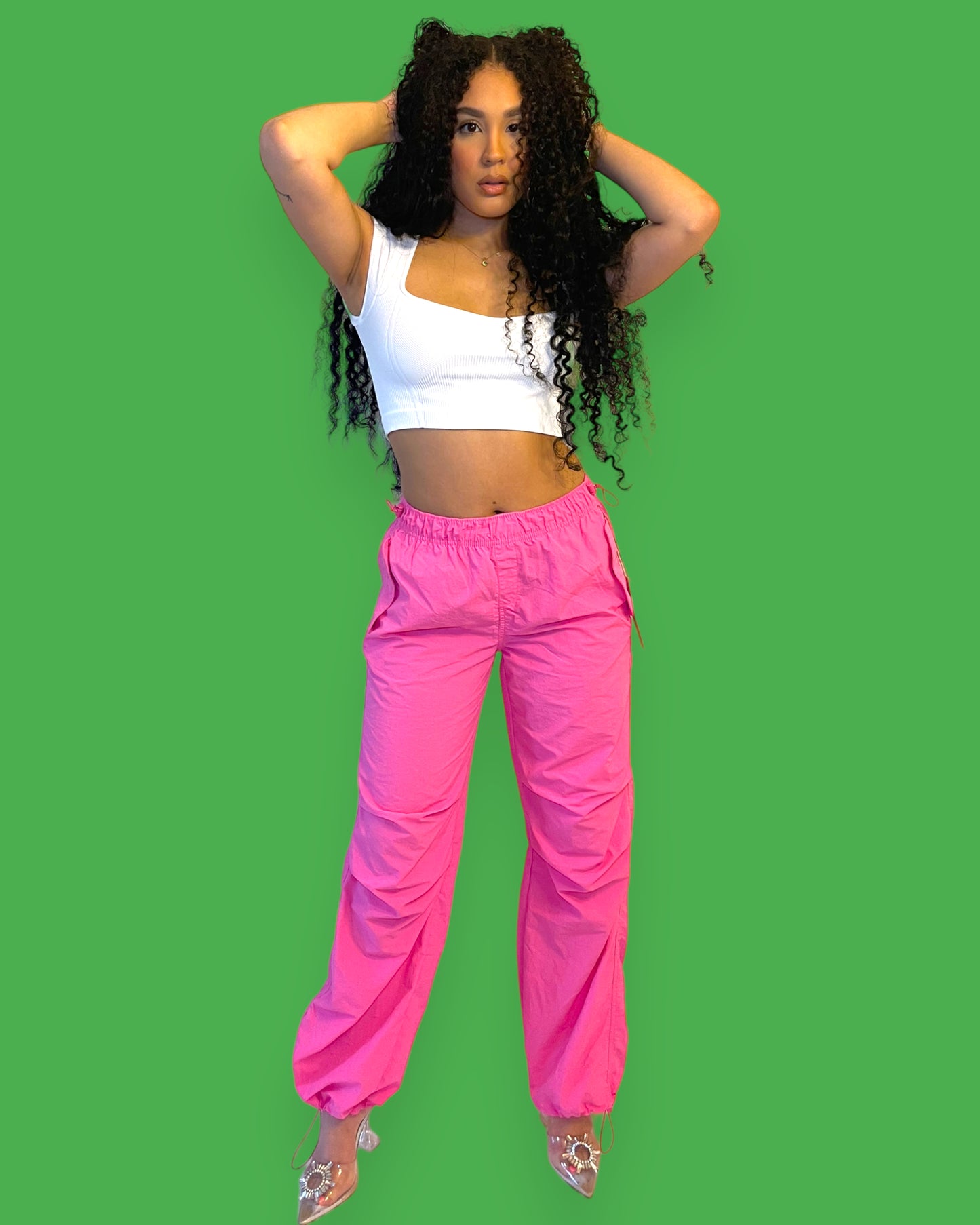 Leah High Rise Cargo Pants- Pink