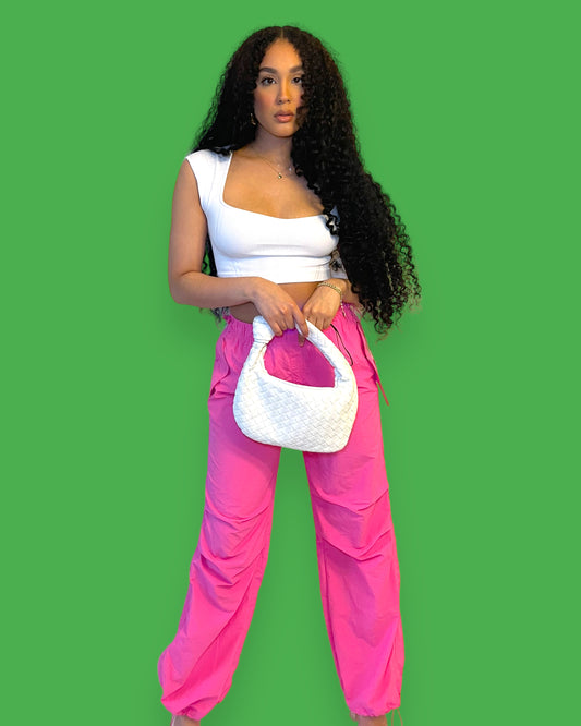 Leah High Rise Cargo Pants- Pink