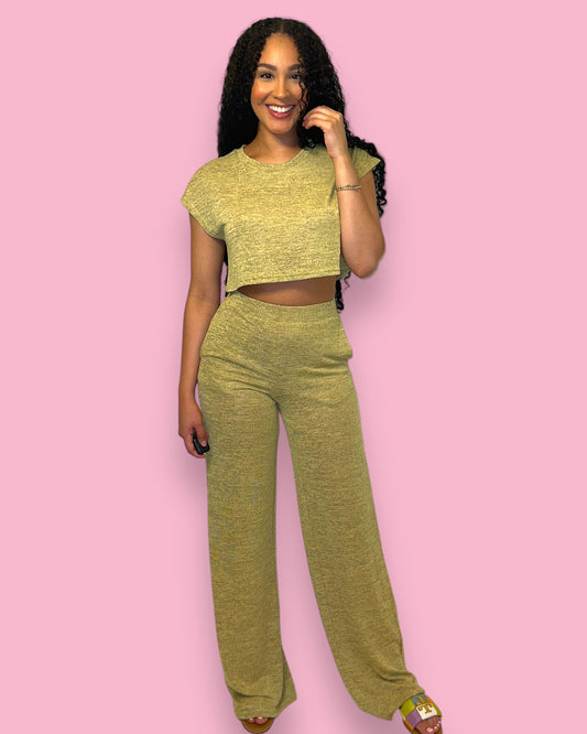 Olivia Two Piece Pant Set- Yellow